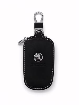 Kožený elegantný obal pre kľúče s logom Škoda Black (verzia 8)