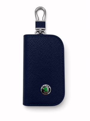 Kožený elegantný obal pre kľúče s logom Škoda Blue (verzia 11)