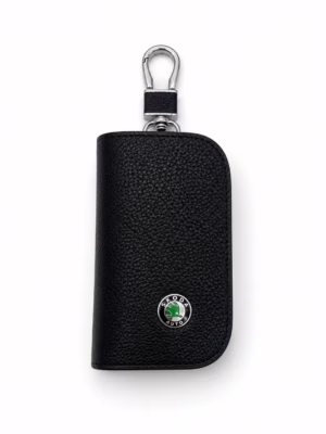 Kožený elegantný obal pre kľúče s logom Škoda Black (verzia 11)