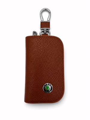 Kožený elegantný obal pre kľúče s logom Škoda Brown (verzia 11)