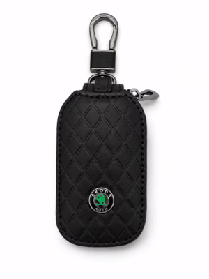 Kožený elegantný obal pre kľúče s logom Škoda Brown (verzia 3)